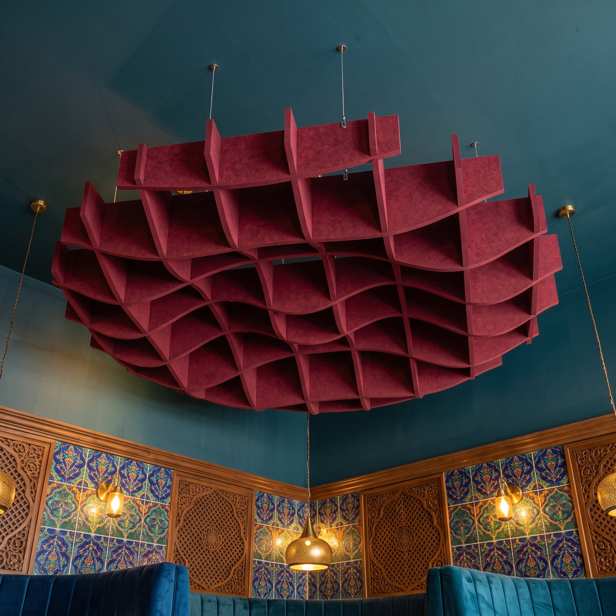 Felted Ripple acoustic ceiling baffle grid kit in Claret