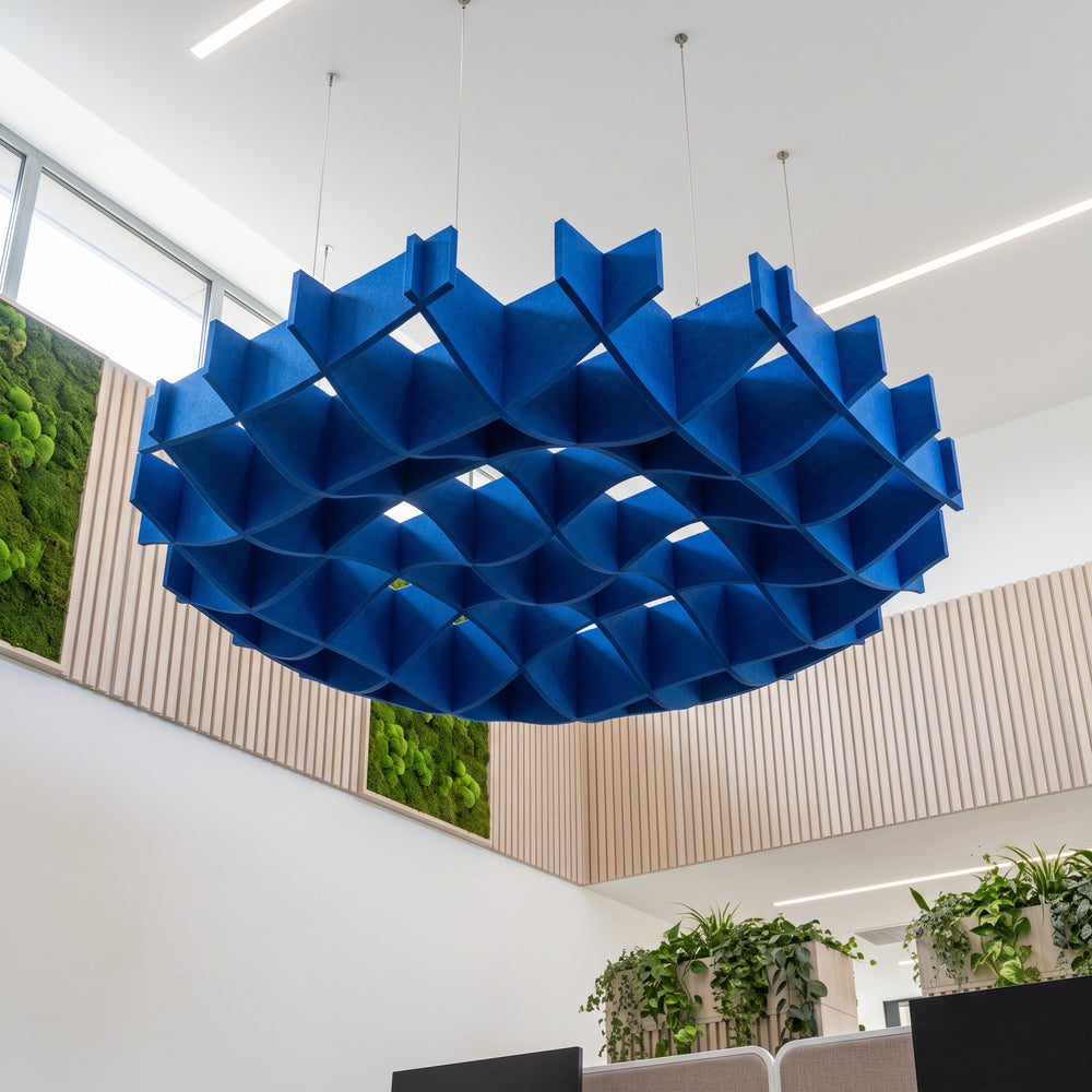 Felted Ripple acoustic ceiling baffle grid kit in Cornflower Blue