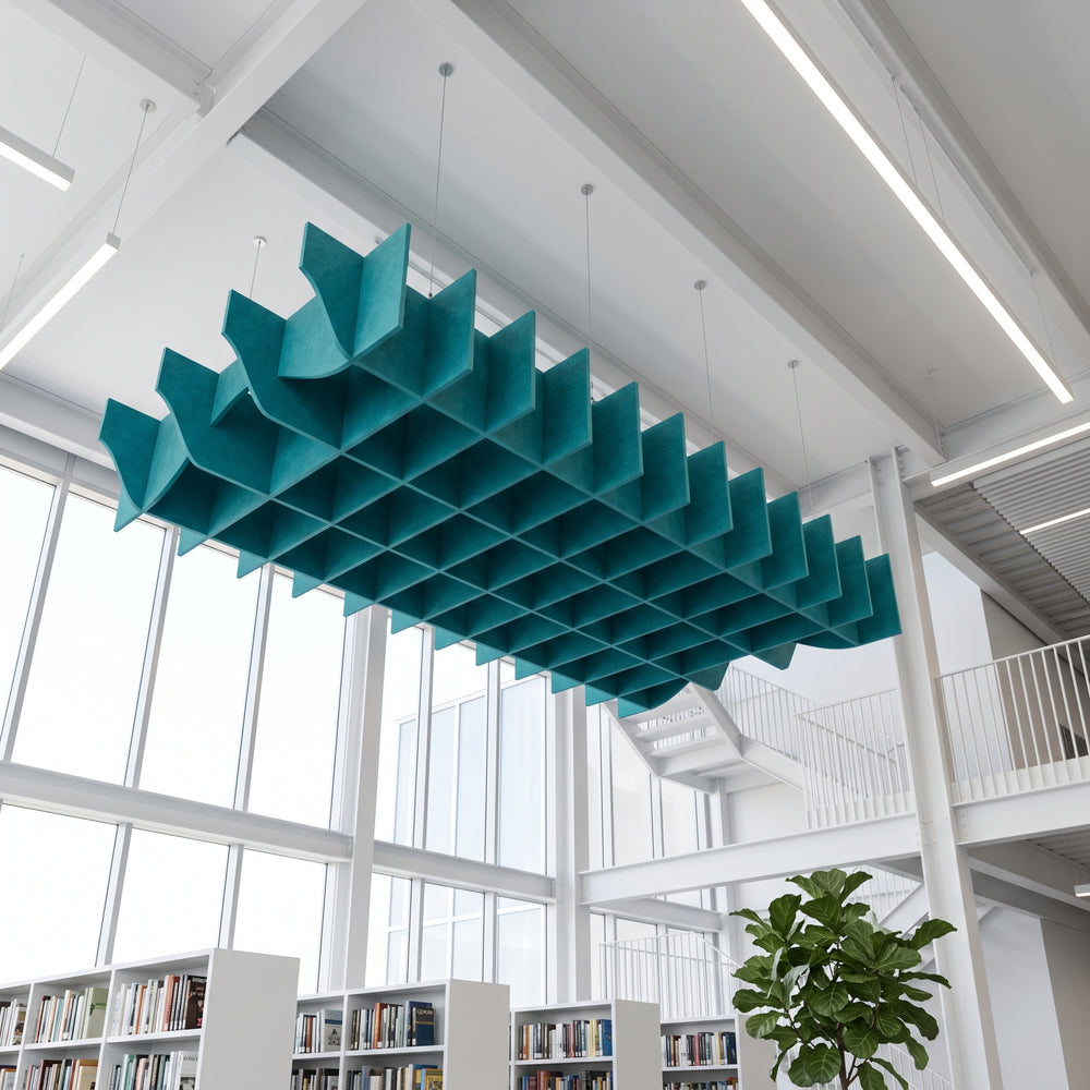 Felted Weave acoustic ceiling baffle grid kit in Aqua Turquoise