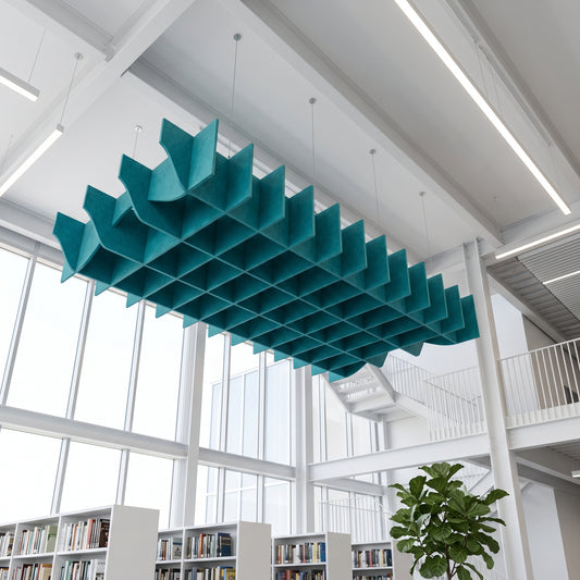 Felted Weave acoustic ceiling baffle grid kit in Aqua Turquoise