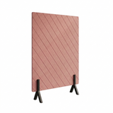 Pink soundproofing panel with black stands on a white background