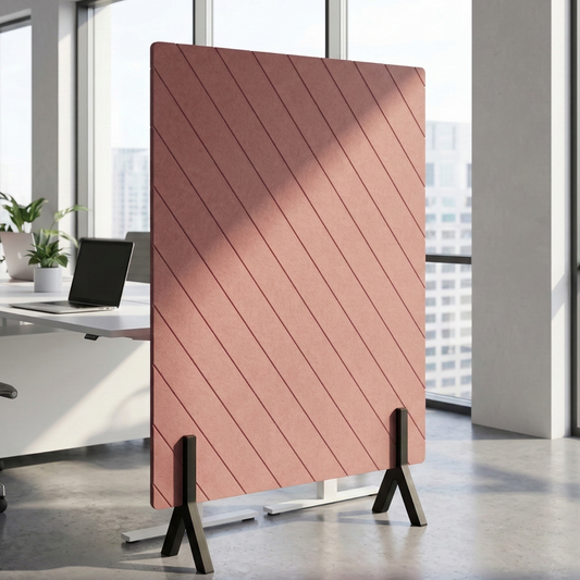 Diagonal Grooved Freestanding Acoustic Screen with Wooden Feet